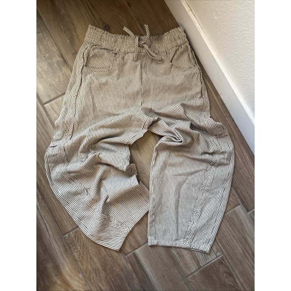 Free People Something Good Pull-On Barrel Pants Brown Striped Wide Leg Womens M